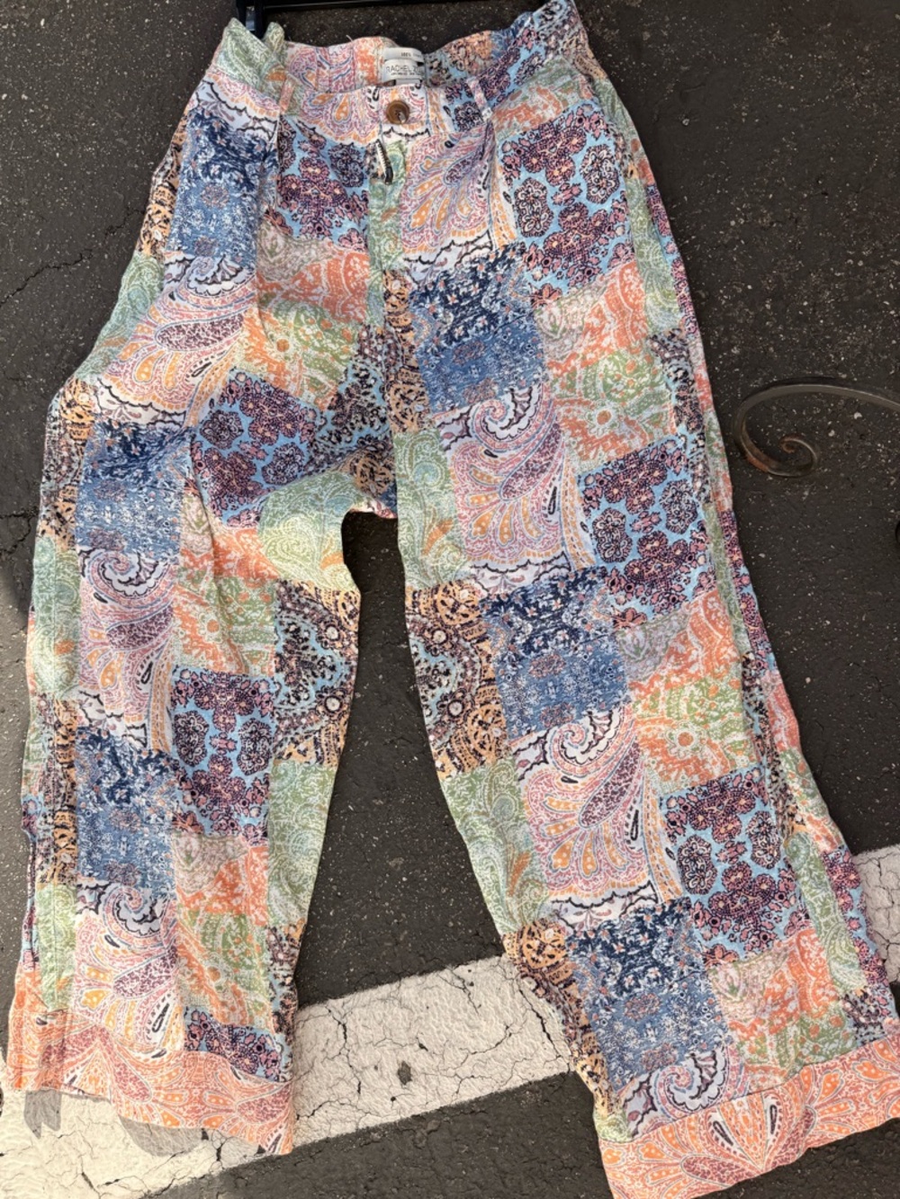 Rachel Zoe pastel 100% Linnen Patchwork Paisley pants L